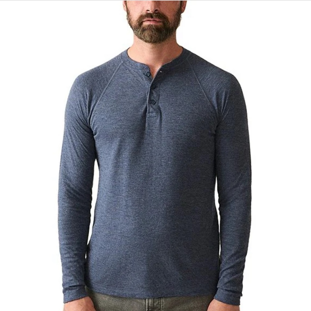 Faherty Cloud Long Sleeve Henley Shirt, Baltic Blue, Size M